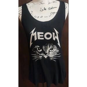 Meow Cat Bear Dance Tank Top Womens Small Black Lounge stretch racer back soft